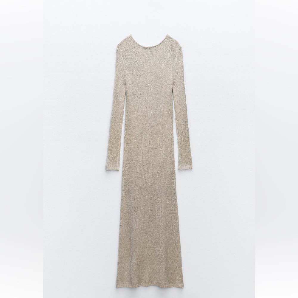ZARA METALLIC THREAD KNIT MAXI DRESS - Picture 6 of 10